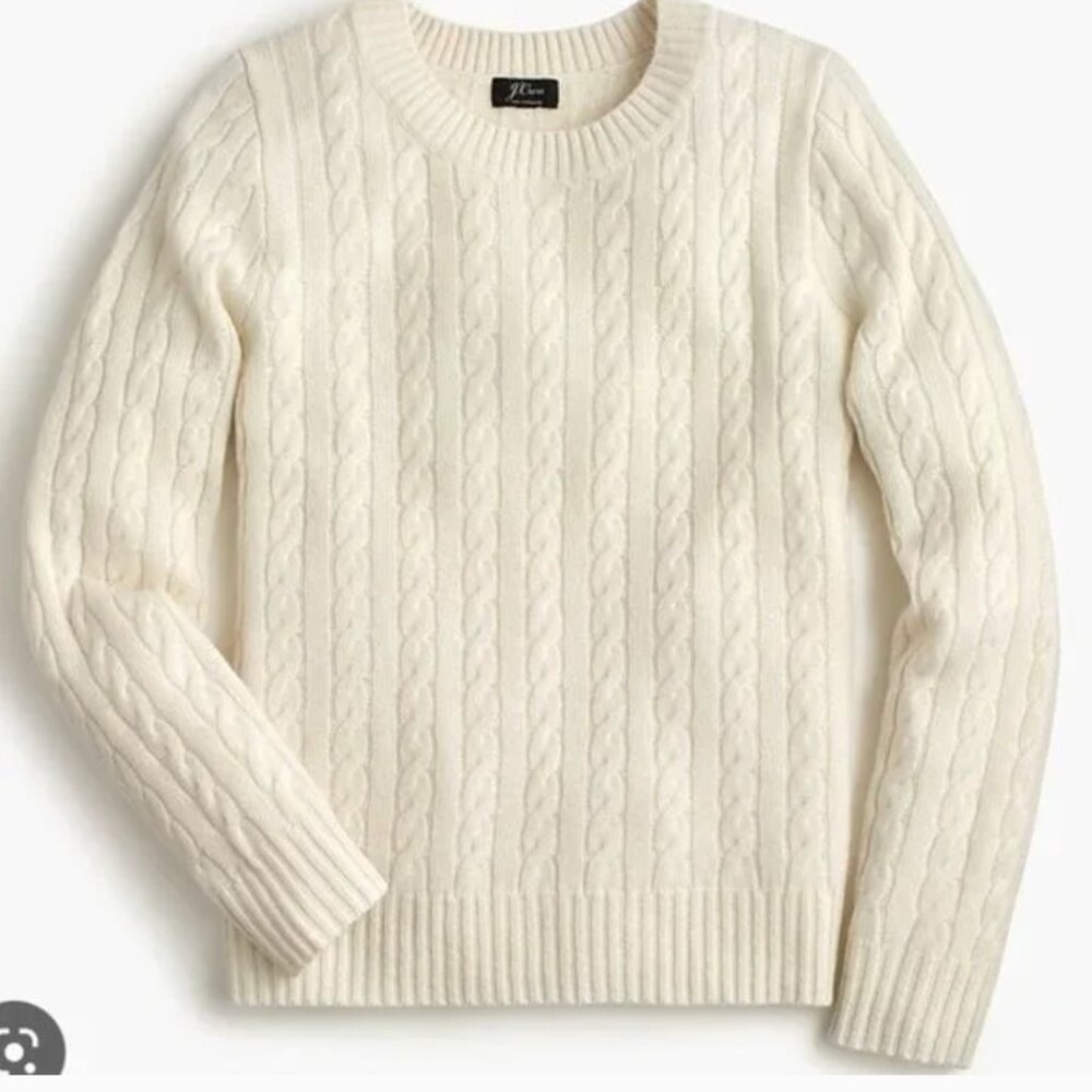 J. Crew cashmere cable-knit crewneck sweater (L, natural)